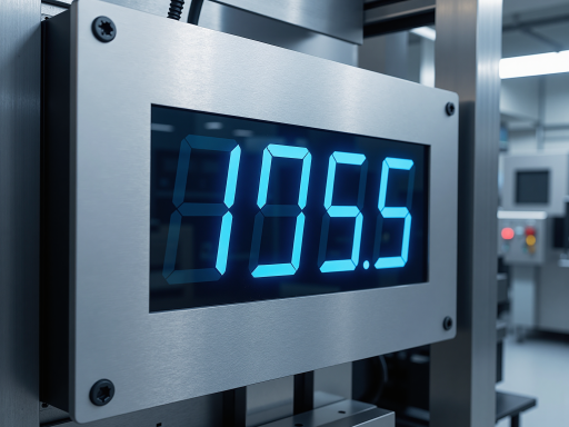 Industrial LCD display panel with technical specifications visible, mounted on wall mount, white background