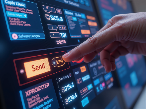 Modern touch screen interface with multi-touch capabilities, showing interactive elements, clean white background